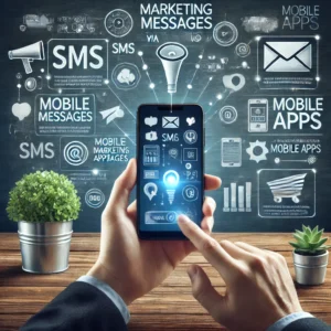 Mobile Marketing Image of a mobile phone displaying marketing messages via SMS and mobile apps