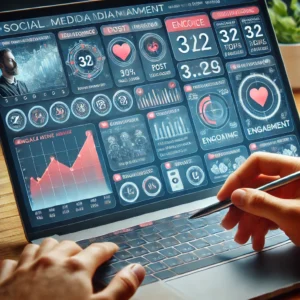 Social Media Management Image of a social media management dashboard showing engagement metrics and post performance