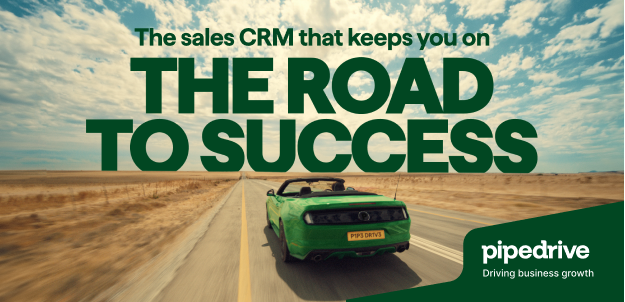 A green convertible drives down a road towards success.