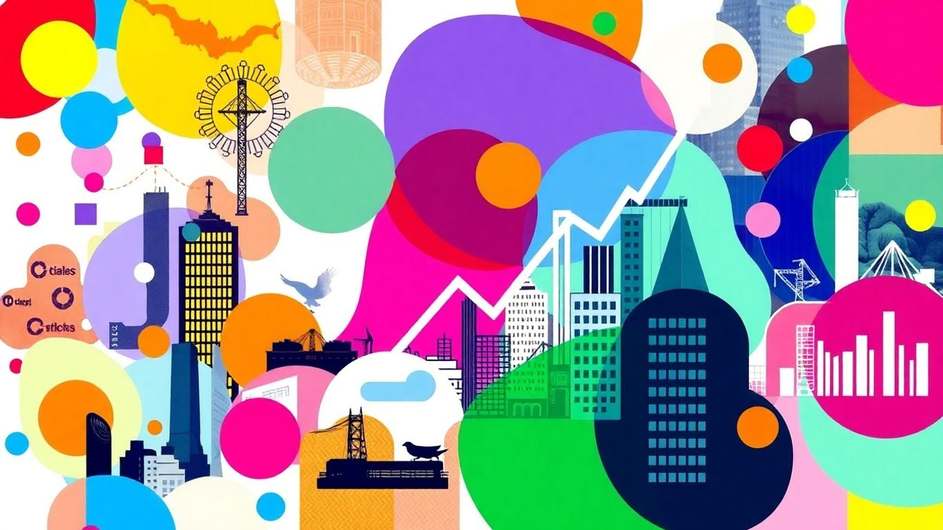 Diverse industries with abstract shapes and colors.