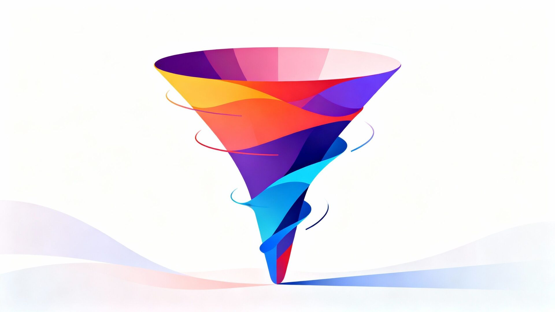 Abstract sales funnel art with no text.